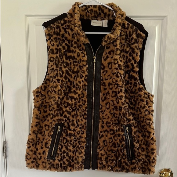 Chico's Jackets & Blazers - Chico's Tan and Black Leopard Faux Fur Vest